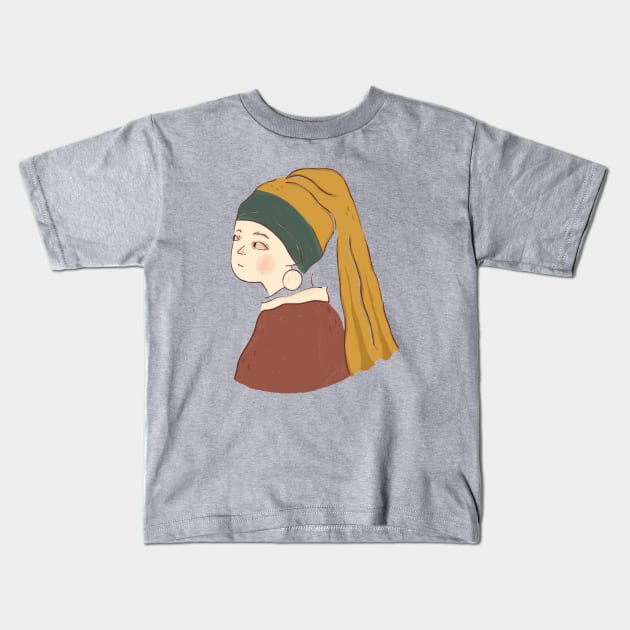 ‏Girl with a Pearl Earring (transparent) Kids T-Shirt by Rania Younis